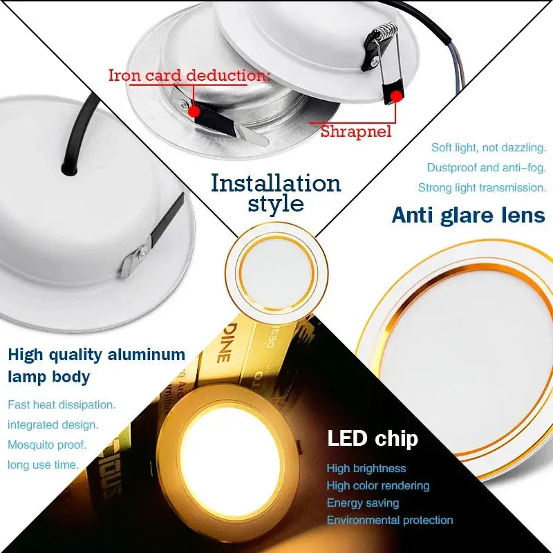 LED downlight recessed round ceiling lamp by Simples Market; white aluminum body with anti-glare lens.
