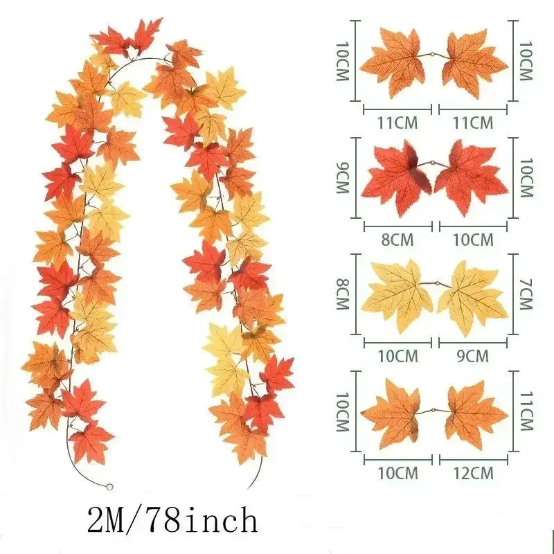 Autumn maple leaf wreath garland by Simples Market, 200 cm artificial leaves in orange, red and yellow