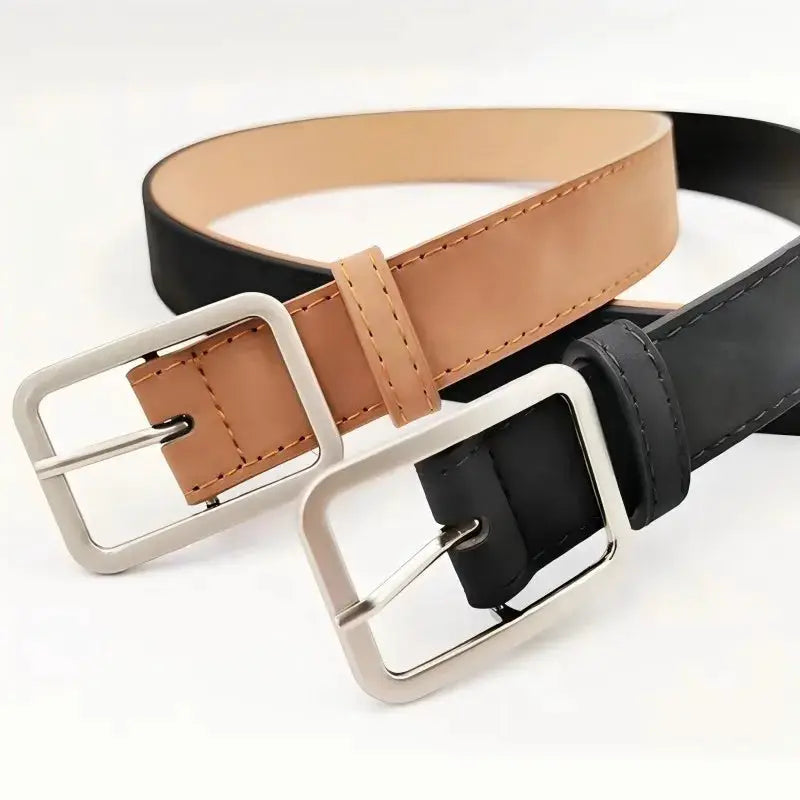 Summer Trend Retro Frosted Belt With Silver Square Buckle For Women Versatile Fashion Accessory