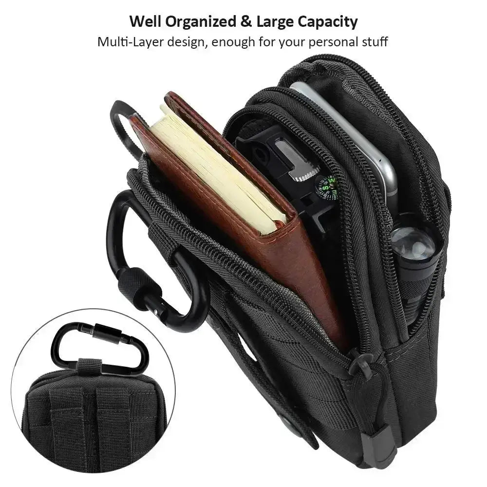 Simples Market black leg waist bag with multiple zip pockets and carabiner clip