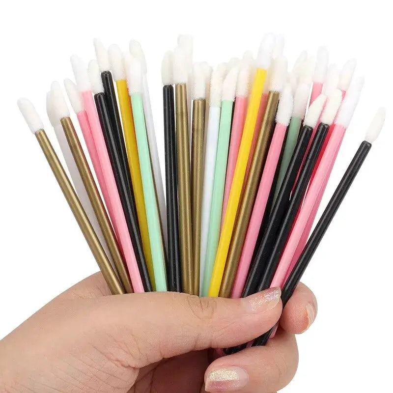 CosmoGlo Disposable Lip Brush Kit 50 Pcs Hygienic Nylon Wands for Precise Lipstick and Lip Gloss Application