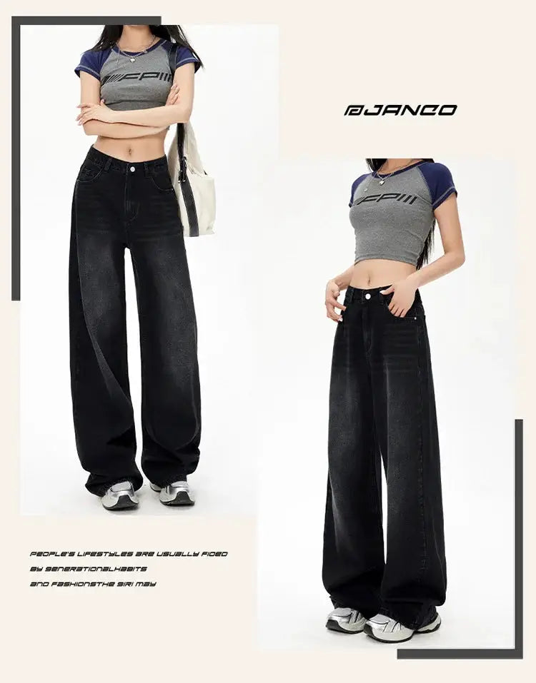 RetroY2K Style High Waist Jeans for Women Loose Fit Straight Leg Denim