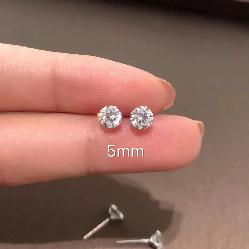 100 Percent Real 925 Sterling Silver Jewelry Women Fashion Clear CZ Stud Earrings Gift For Girls Teens