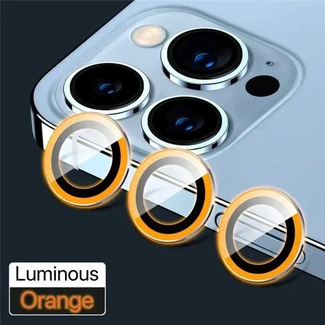 3-pack metal camera lens protectors with luminous orange rings for iPhone back cameras