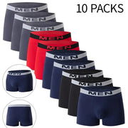 Men's 10-pack boxer shorts in navy, gray, black and red with gray waistband