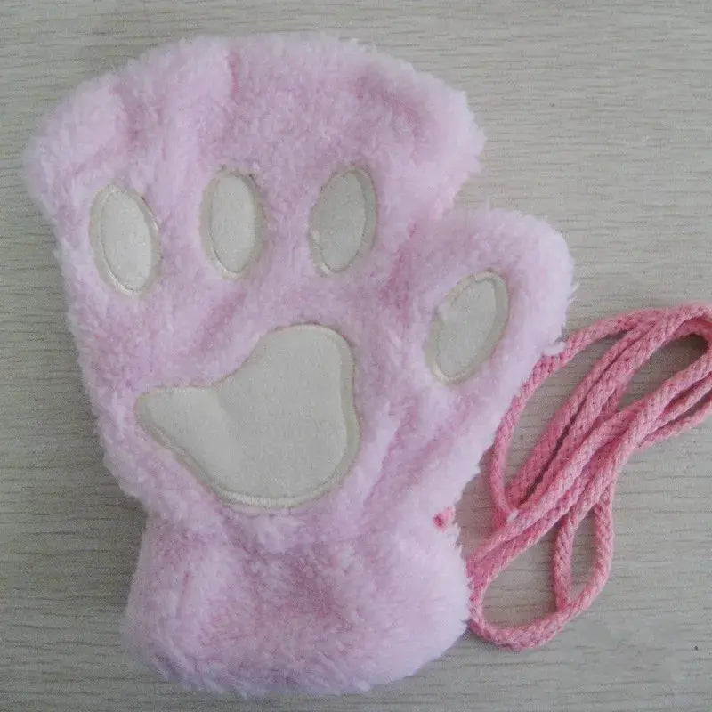Cartoon Cute Cat Claw Paw Gloves Women Plush Mittens Warm Soft Short Fingerless Fluffy Bear Cat Gloves Costume