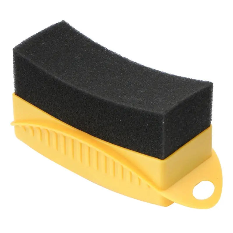 Car wheel polishing sponge brush with yellow ABS plastic handle and black foam block