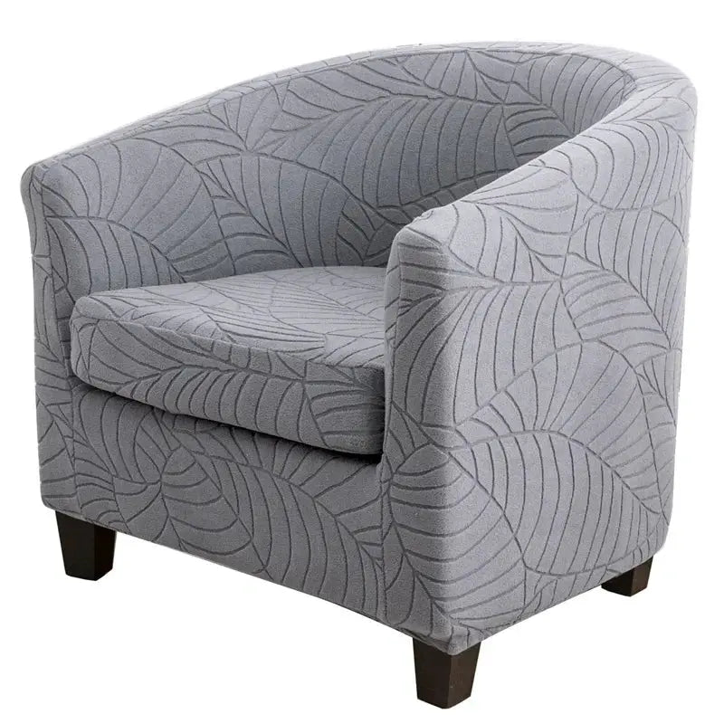 Leaves Jacquard tub chair slipcover in grey leaf-pattern fabric