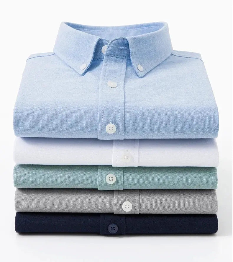 Men's slim-fit oxford cotton shirts, long sleeves; set of 5 in assorted colors by Simples Market