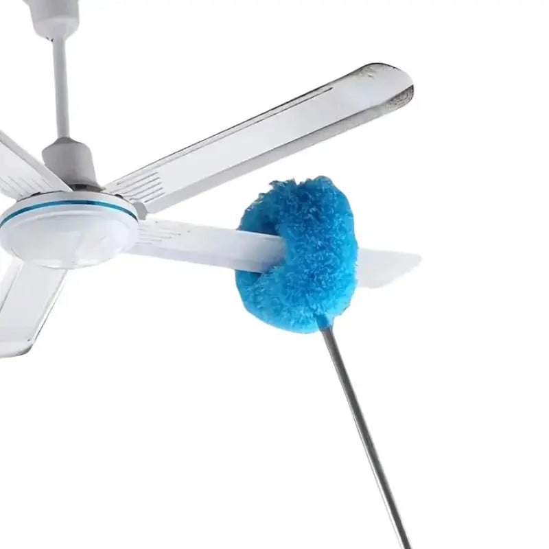 Simples Market microfiber ceiling fan duster with blue head on a long extendable white handle up to 80 cm