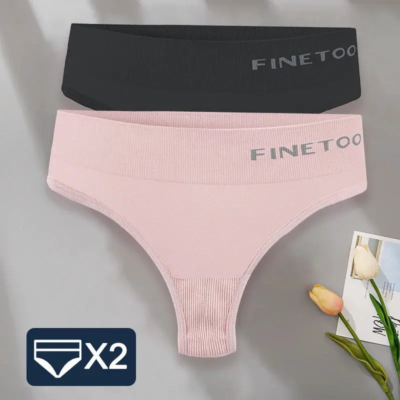 FINETOO 2-pack women's thong panties, pink and black, high-waist underwear