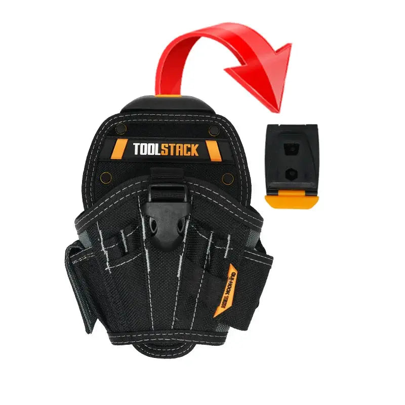 Toolstack waist tool bag by Simples Market, black with orange accents, multi-pocket electrician organizer