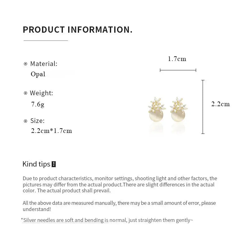 Flower Rhinestones Opal Stud Earrings for Women Exquisite Versatile Fashion Earrings Charms Jewelry Gifts Wholesale