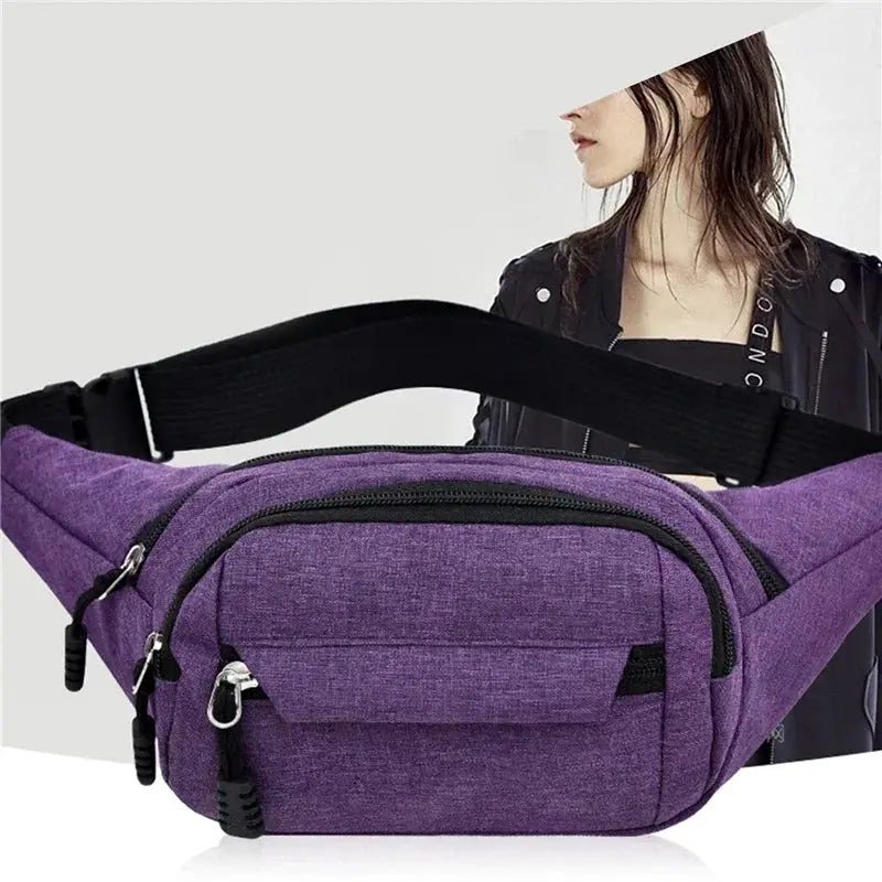 Waist bag by Simples Market in purple with large-capacity pockets and a black adjustable strap