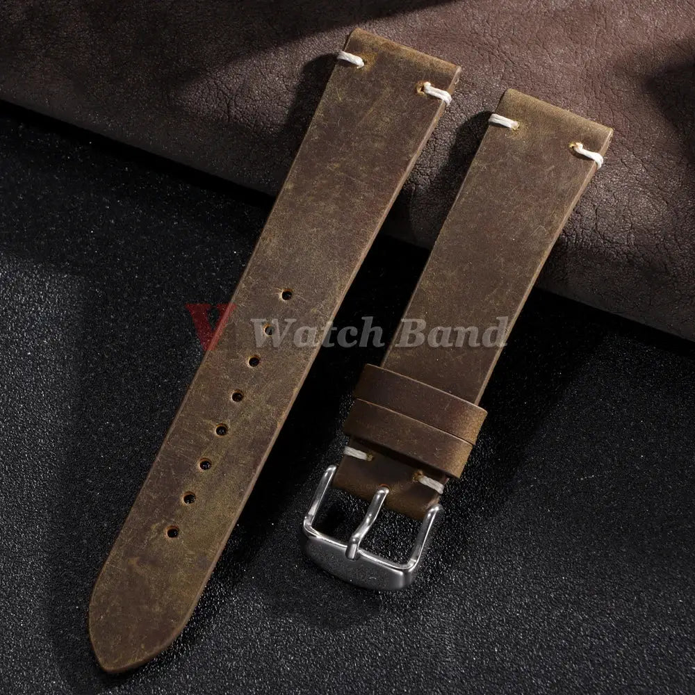 HeritageCraft Vintage Oil Wax Leather Watch Band Handmade Cowhide Strap 18mm to 24mm for Omega and Seiko Watches