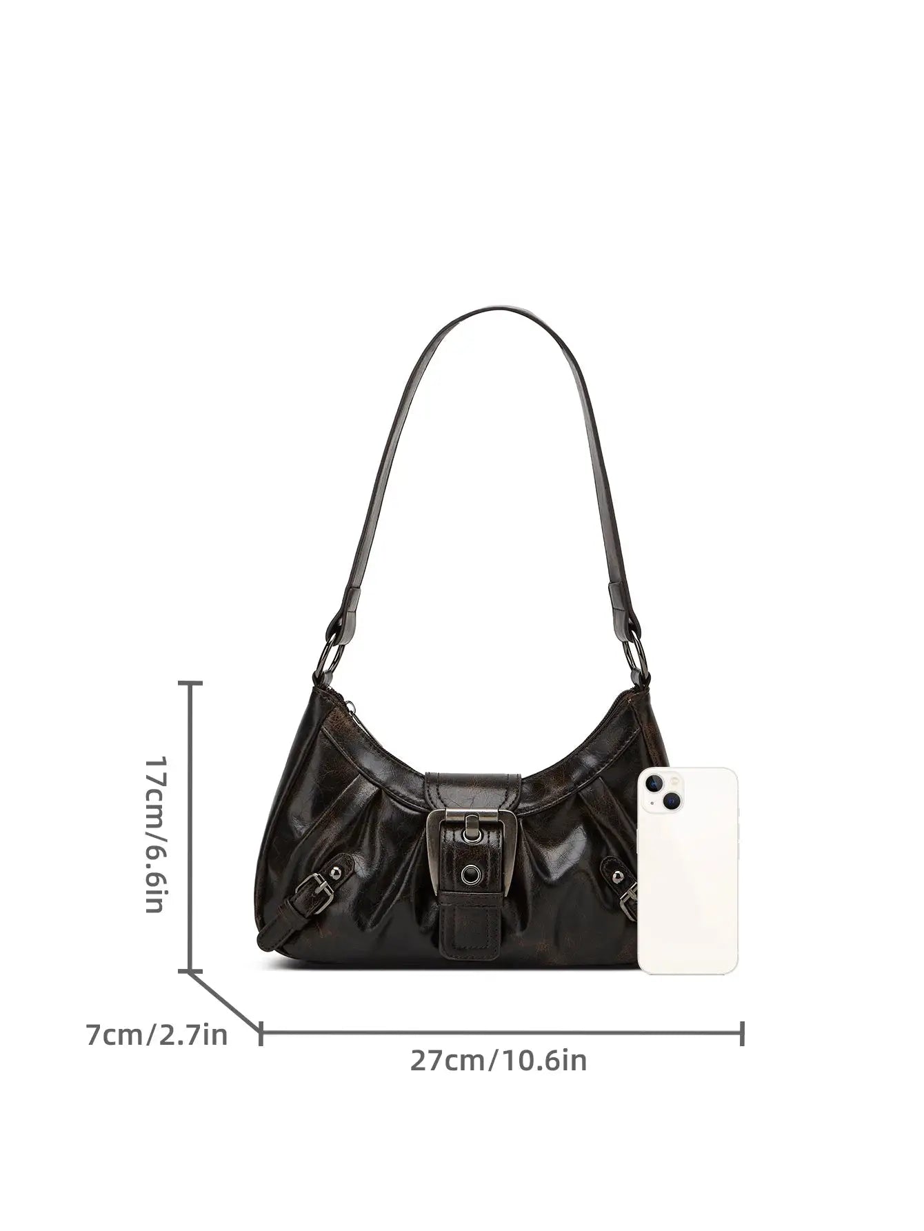 Y2K retro Maillard pleated rivet armpit bag by Simples Market in black leather