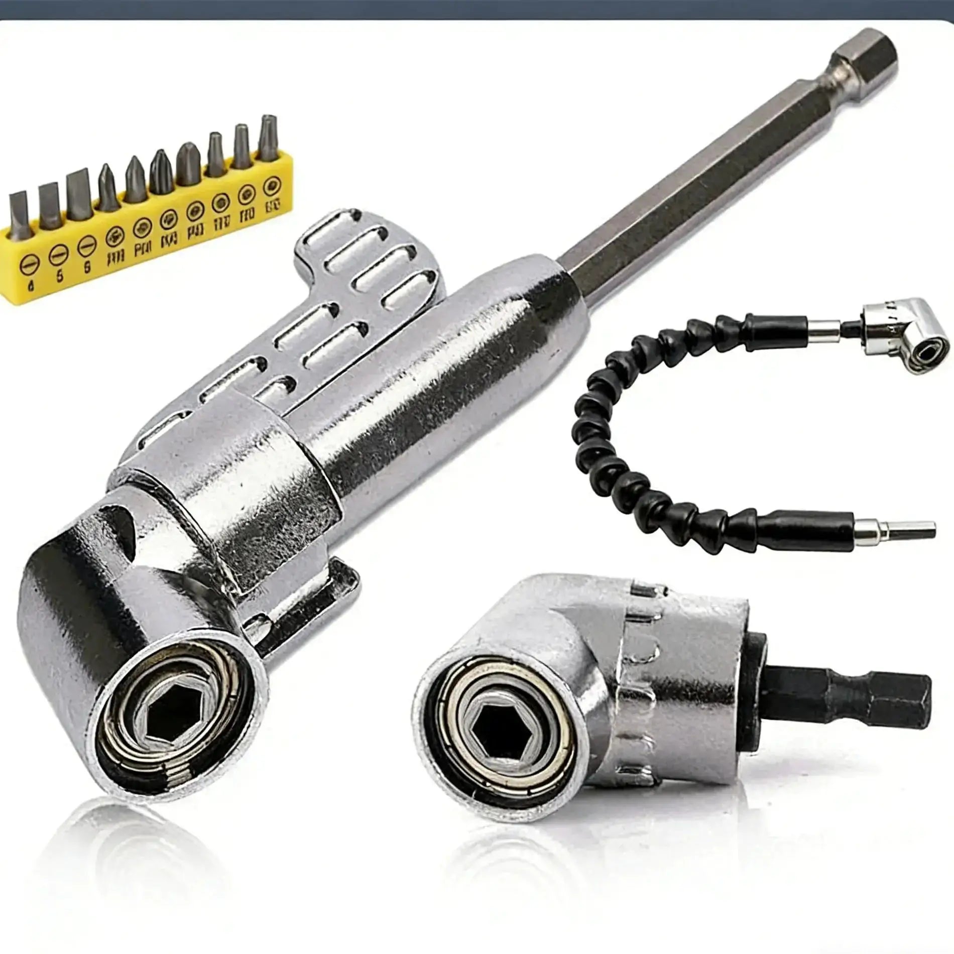 105 Degree Right Angle Drill Adapter With Flexible Shaft Extension Magnetic Bit Socket For Screwdrivers And Power Drills