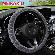 Simples Market soft short-fur plush steering wheel cover, gray, fits 14.5–15-inch wheels, car interior accessory