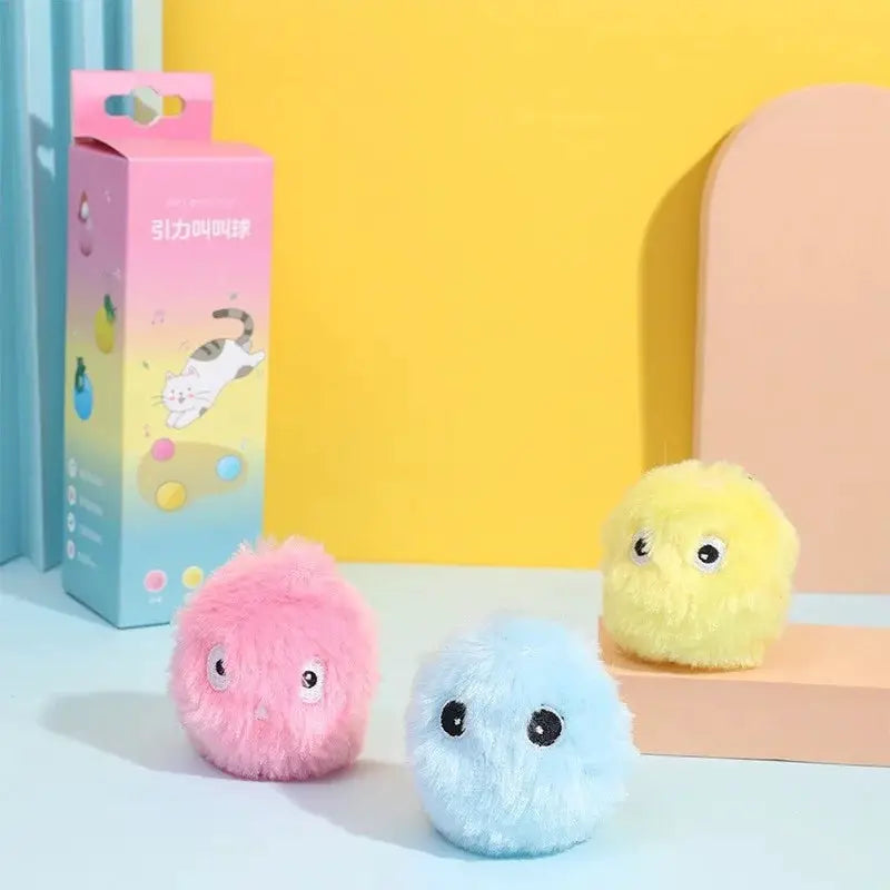 Simples Market plush squeak balls set for pets — pink, blue and yellow fluffy interactive toy balls (3 pcs)