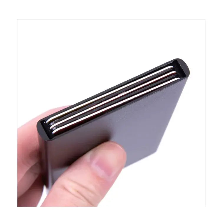 RFID card holder; slim metal wallet in black with pop-up three-card slots Simples Market