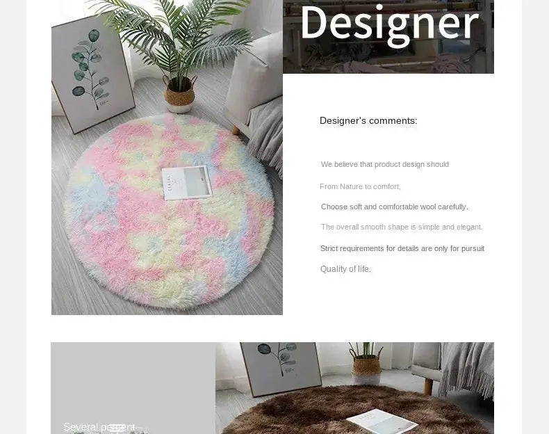 Simples Market round plush rug; pastel tie-dye colors for living room decor