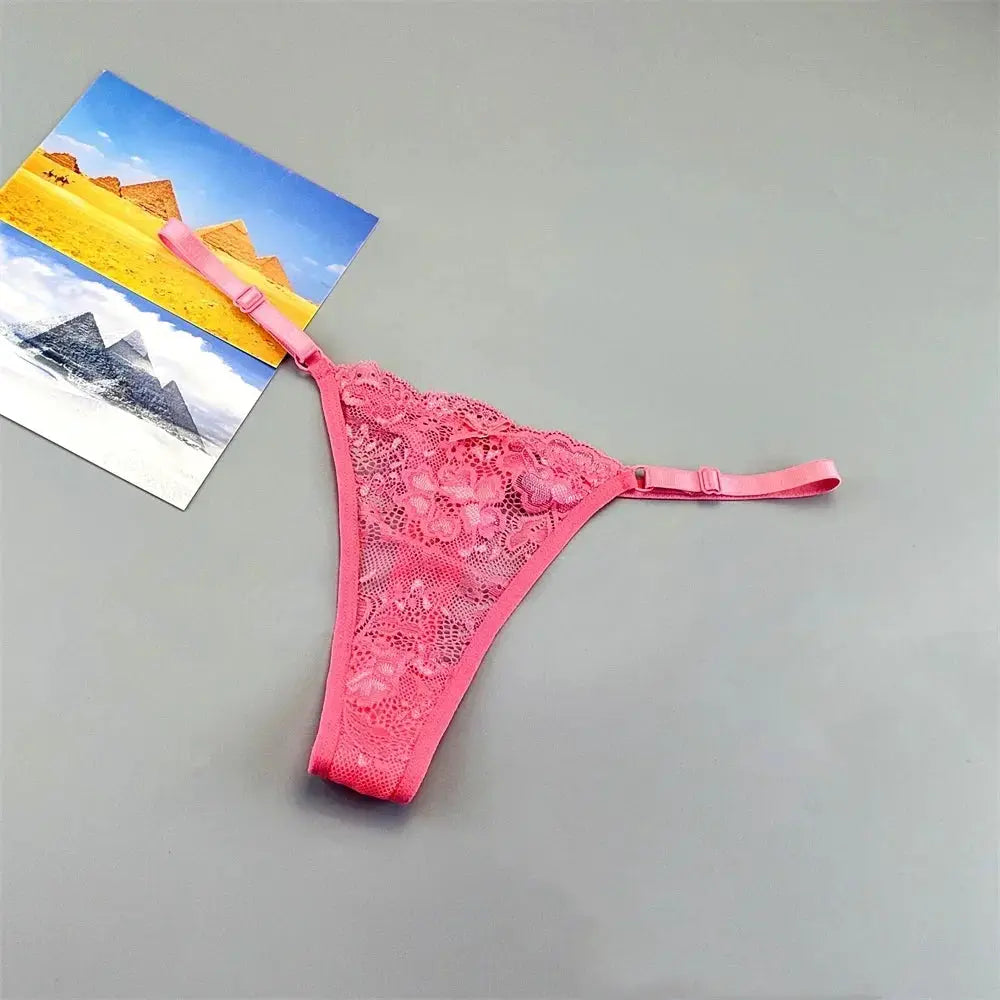 Thong underwear, pink lace, 3-pack, adjustable T-back style by Simples Market
