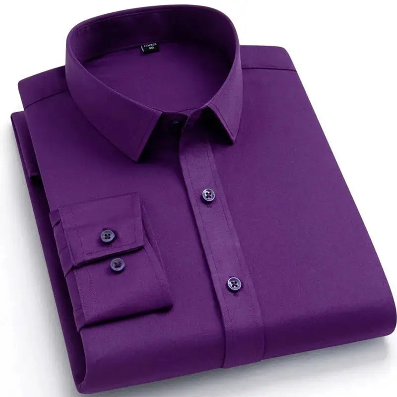 BAMBOOPLE purple non-iron men's shirt, slim fit, long-sleeve, without pocket, Simples Market