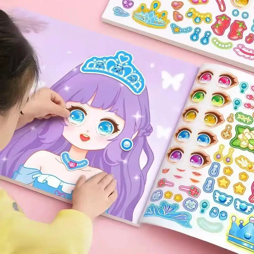 Stickers Book Handicrafts For Kids Reusable Make A Face Princess Cartoon Sticker Set 15 Pages