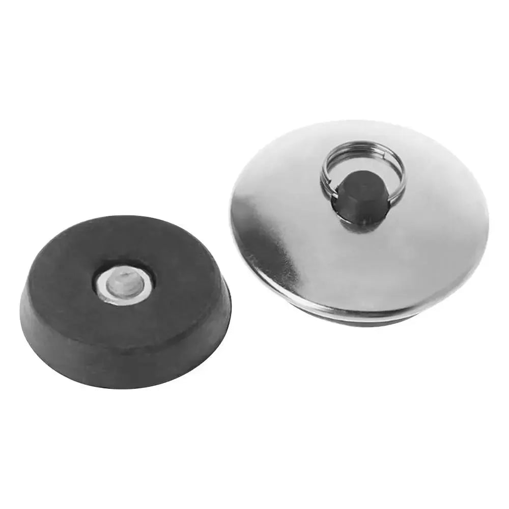 Stainless steel bath plug with rubber stopper; two-piece bathroom accessory by Simples Market