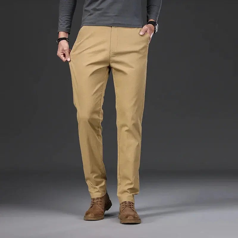 Men's slim-straight khaki chinos, 97% cotton casual business pants