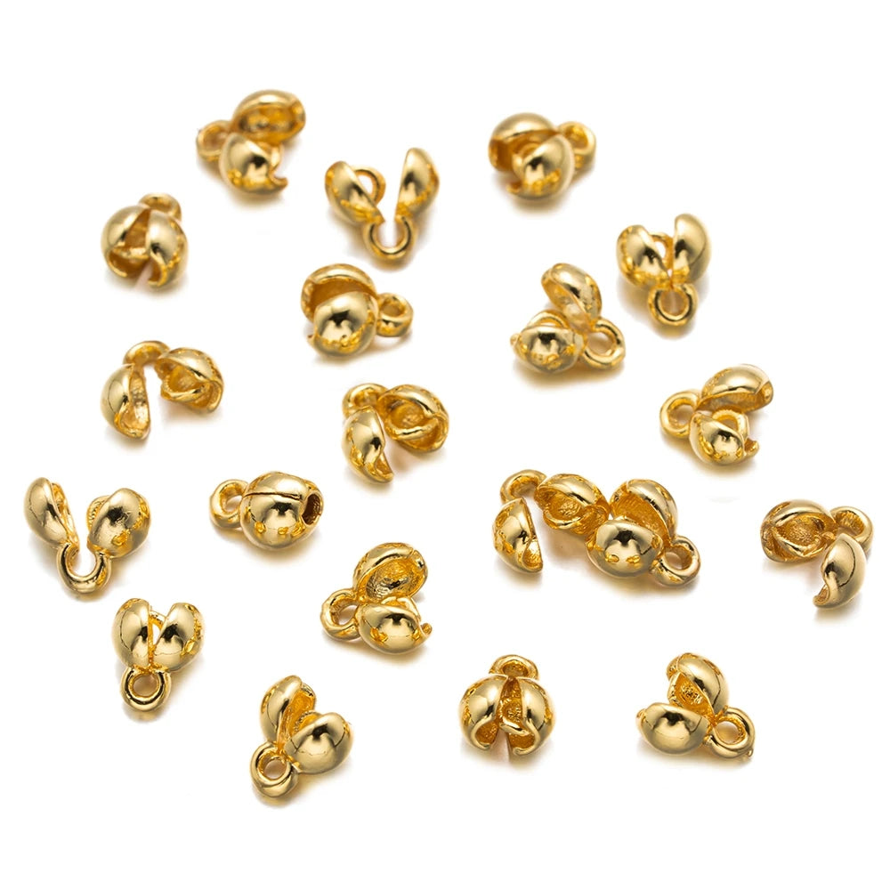 Gold-plated brass bracelet end beads with loops, 20 pcs for DIY necklaces and earrings, Simples Market