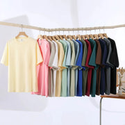 One Hundred Percent Cotton Unisex Short Sleeve T Shirt Loose Fit Crew Neck Solid Color Top For Men And Women