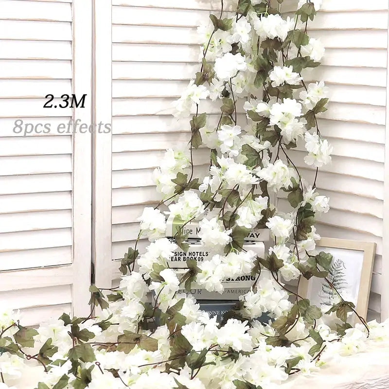 Artificial Sakura Flowers Vine Hanging Floral Garland Home Garden Wedding Arch Party Cherry Blossom Wall Decor
