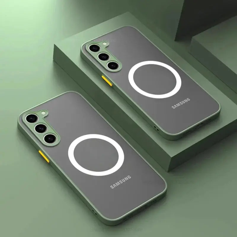 Samsung Galaxy S26/S25/S24/S23 Ultra Plus Armor Case in matte green with magnetic ring for wireless charging