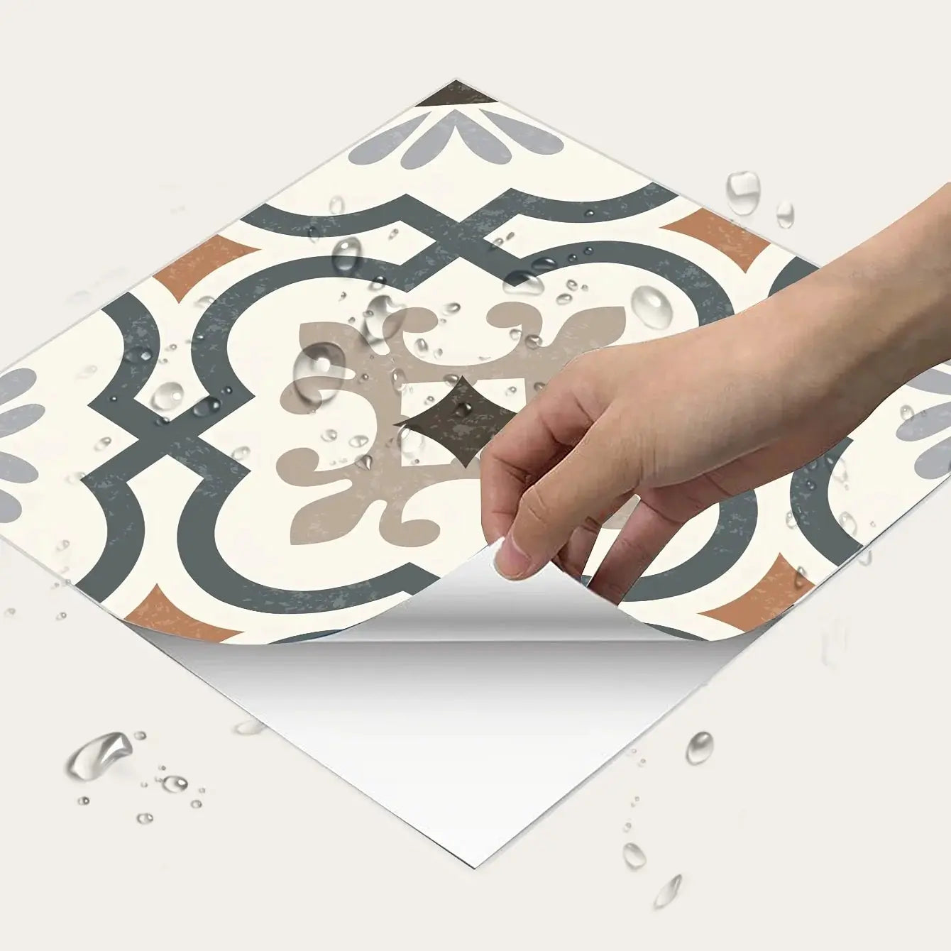 9-piece matte waterproof vinyl tile decals by Simples Market; removable decorative pattern for living room and kitchen.