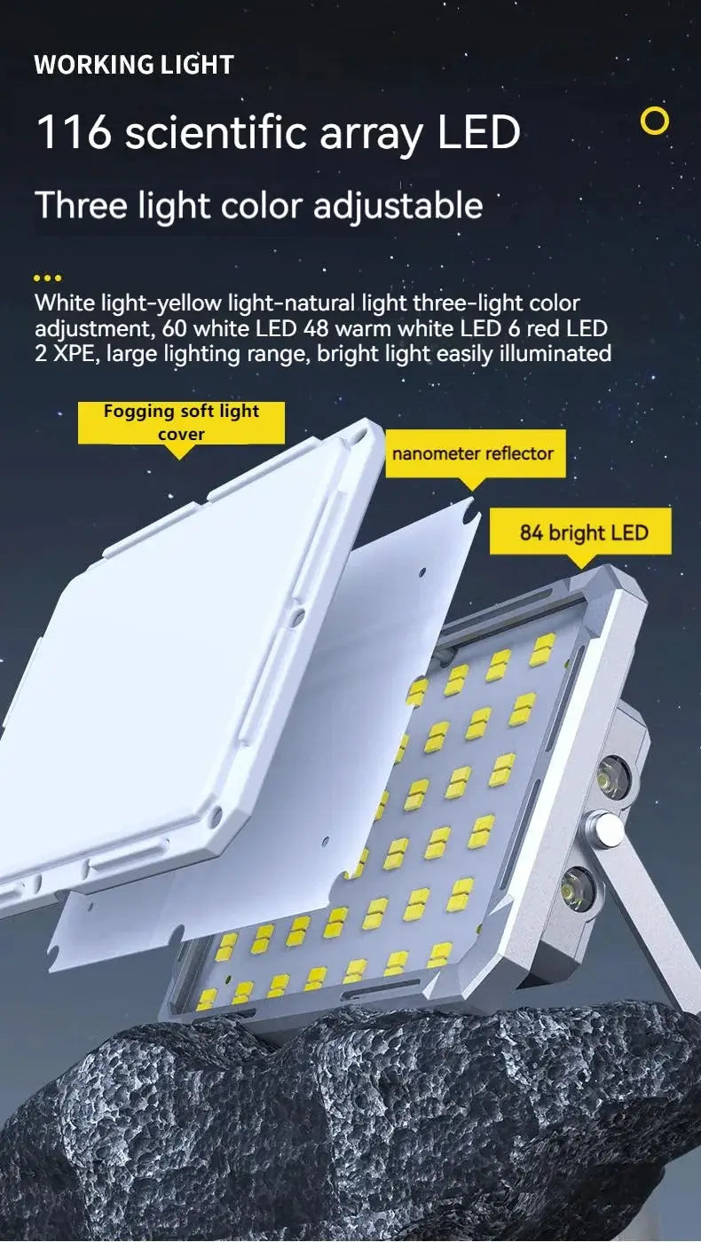 LED camping tent light by Simples Market, rechargeable high-power outdoor searchlight with 116 LEDs, waterproof and portable