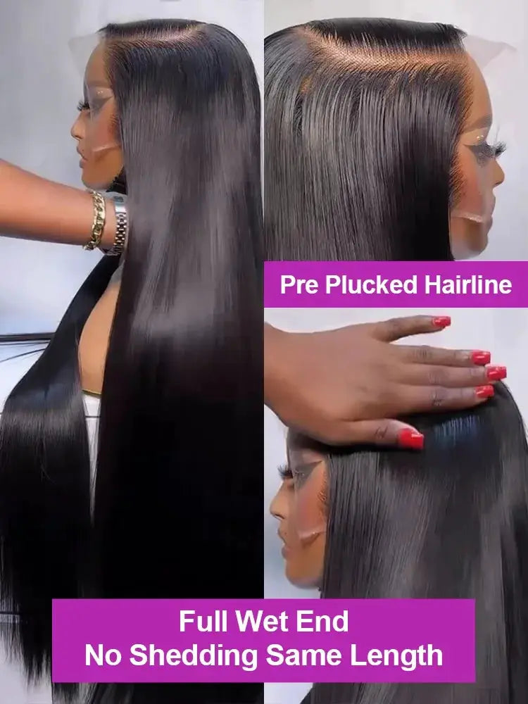 MissBlue Raw 200 Density Indian Hair 32 34 Inch 13x6 HD Lace Front Wig Bone Straight Glueless Closure