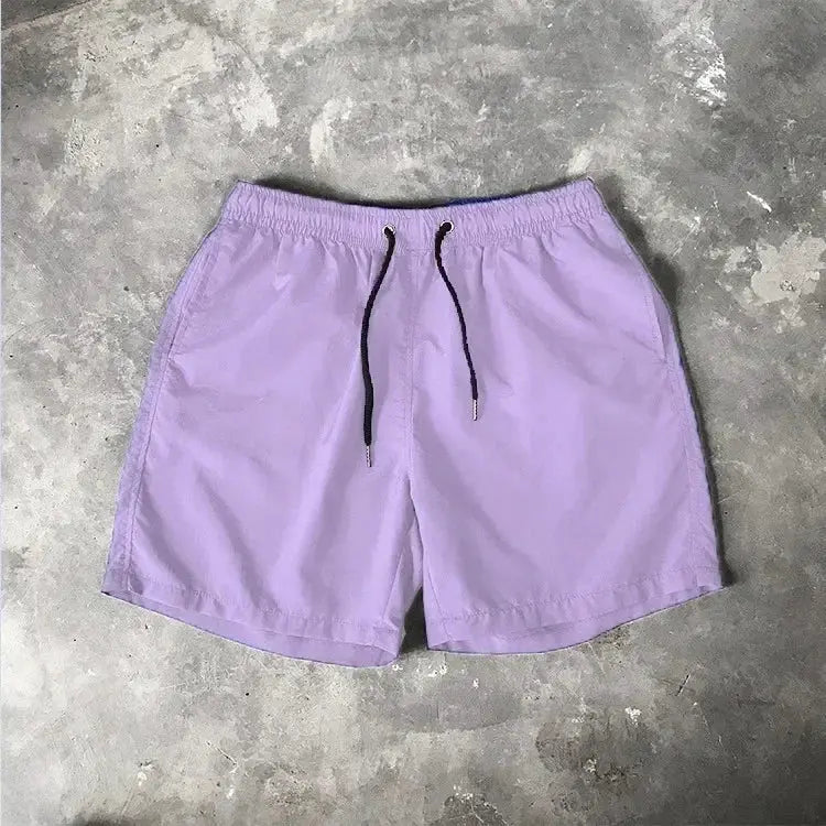 Simples Market men's lavender swim shorts with black drawstring and elastic waistband