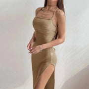 Noir Elegance Black Halter Neck Long Bodycon Dress With High Split Sleeveless Backless For Summer
