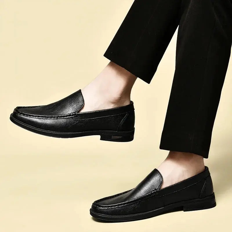Leather men's slip-on loafers, black, Simples Market formal dress shoes pair