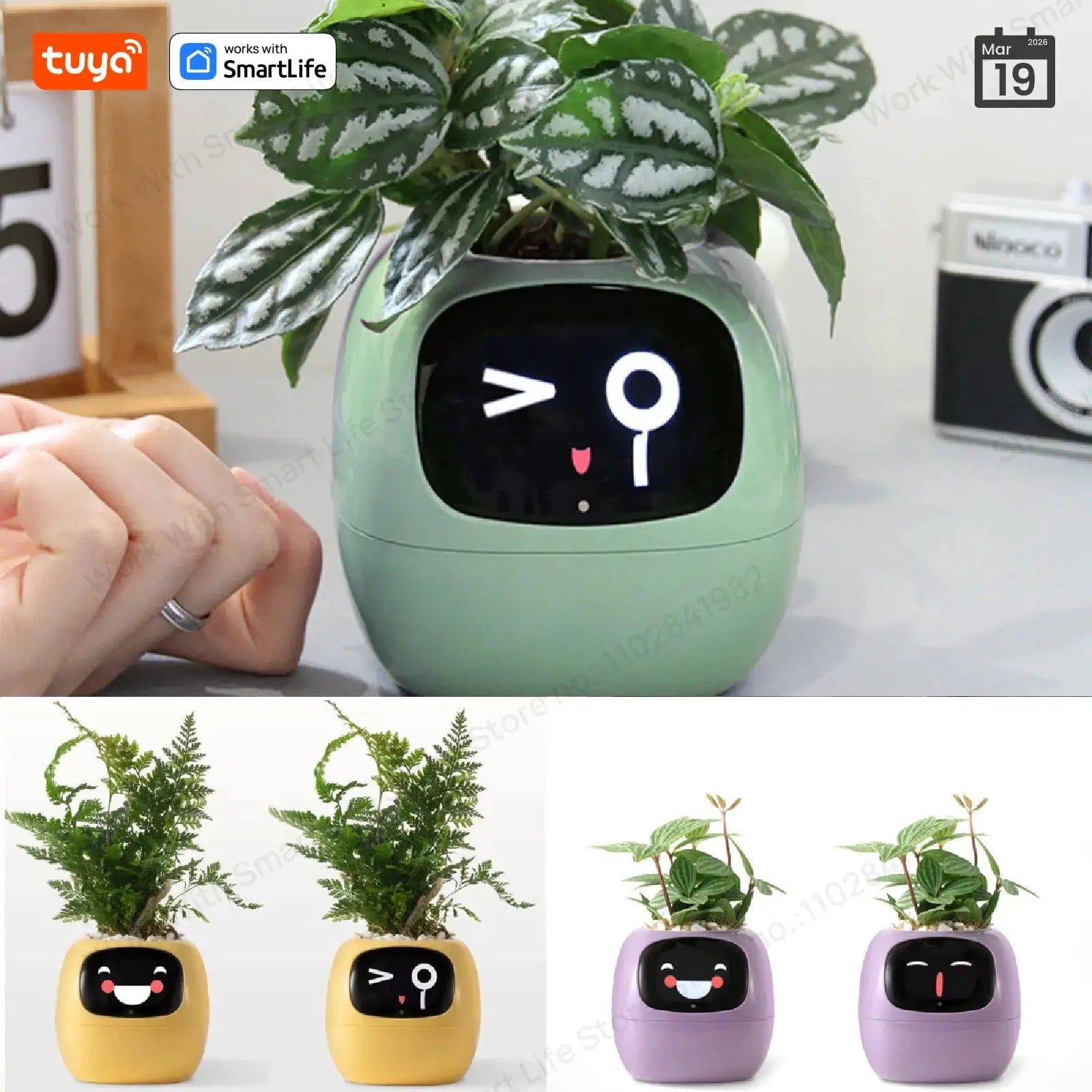 Tuya Gen 1 Ivy Smart Planter With 49 Rich Expressions, 7 Smart Sensors, AI Chips For Easy And Fun Plant Care