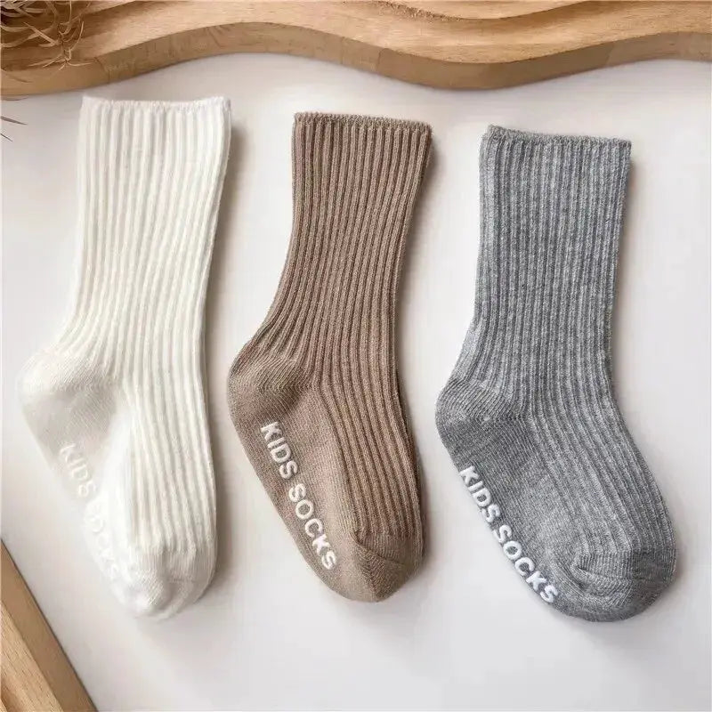 Three Pairs Baby Socks For Boys And Girls Cotton Stripe Soft Socks With Non Slip Rubber Grips For 0 To 3 Years