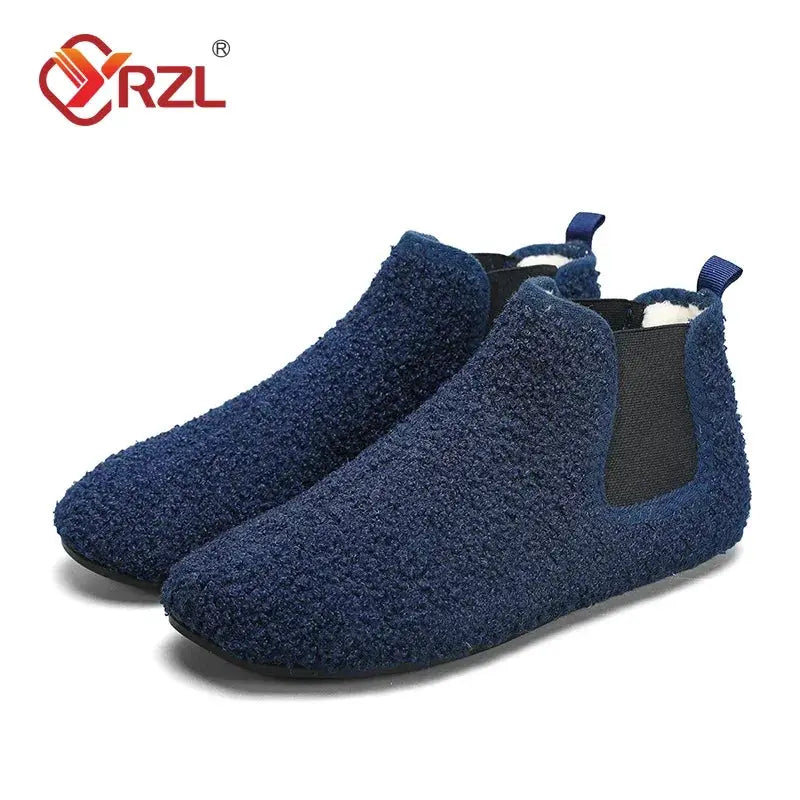 YRZL Winter Warm Cotton Indoor Slippers For Men Soft Sole Anti Slip Plush Lining Casual Home Shoes