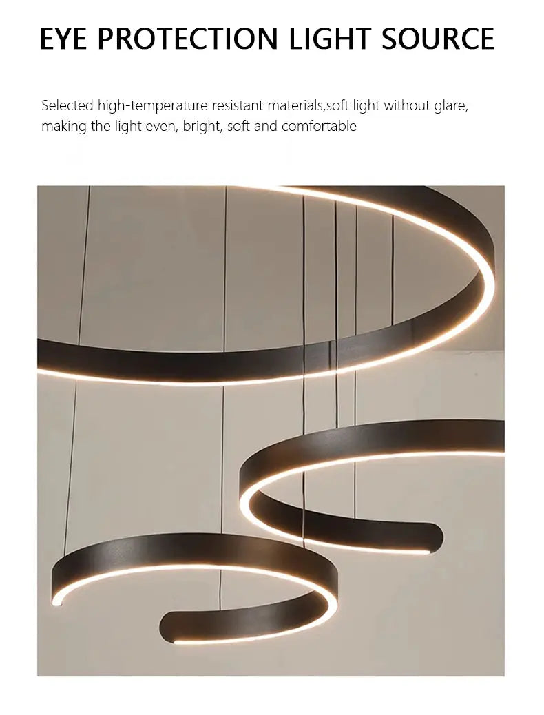 Simples Market three-ring ceiling chandelier with black metal rings and LED lighting
