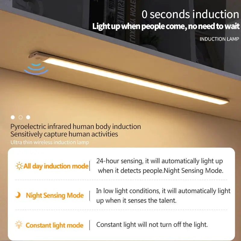 LumaLux USB Rechargeable Motion Sensor LED Cabinet Light With Three Color Temperatures Auto On Motion Activation