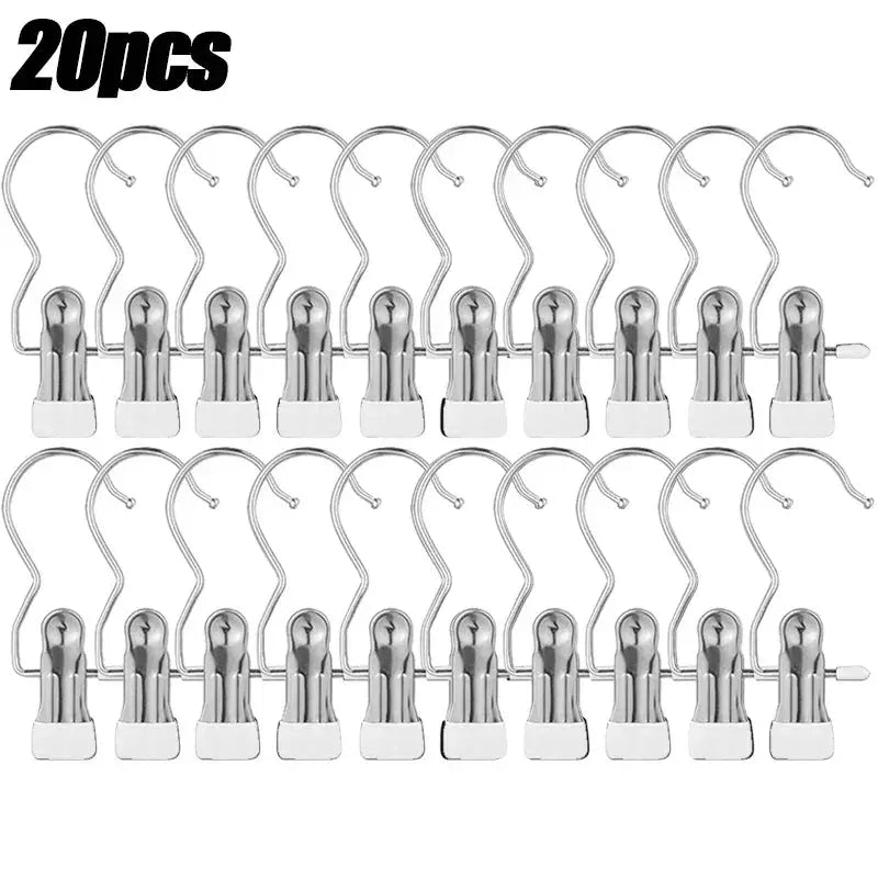 Stainless steel clothespins, 20-piece set for laundry room organizer and racks; metal clips with white bases