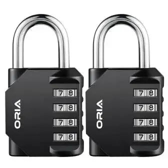 ORIA 4-digit combination padlocks, waterproof outdoor locks, 2-piece set with black bodies and silver shackles