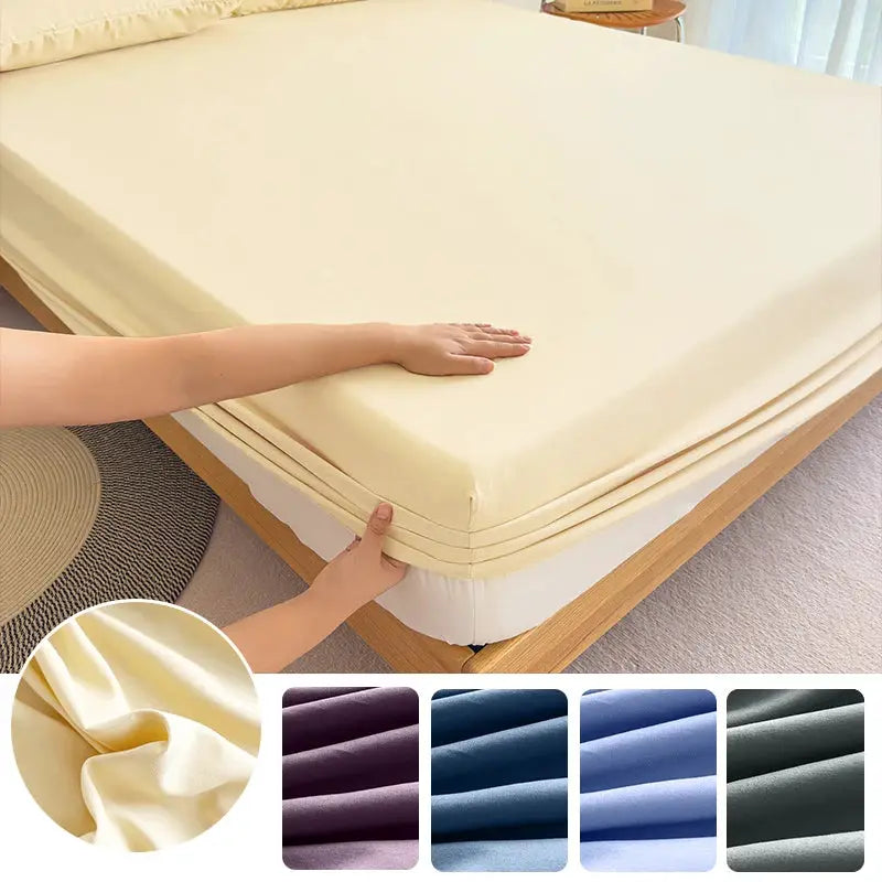 Simples Market fitted bed sheet with elastic, cream polyester, fits 90/120/150/180x200 beds; six color options