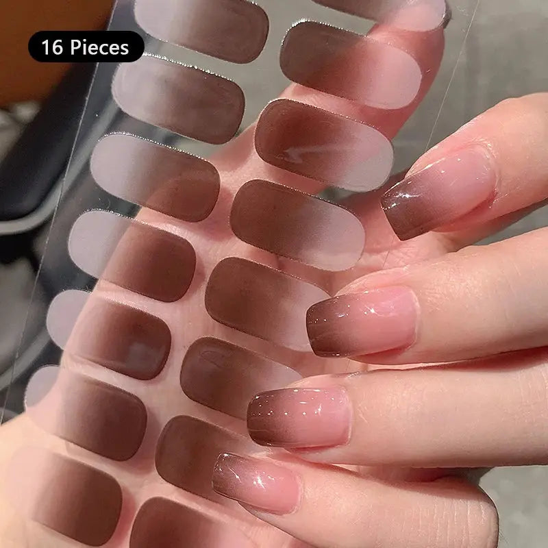 Simples Market gradient nail stickers; 16-piece full-cover ombre tips in multicolor, self-adhesive press-on decals.