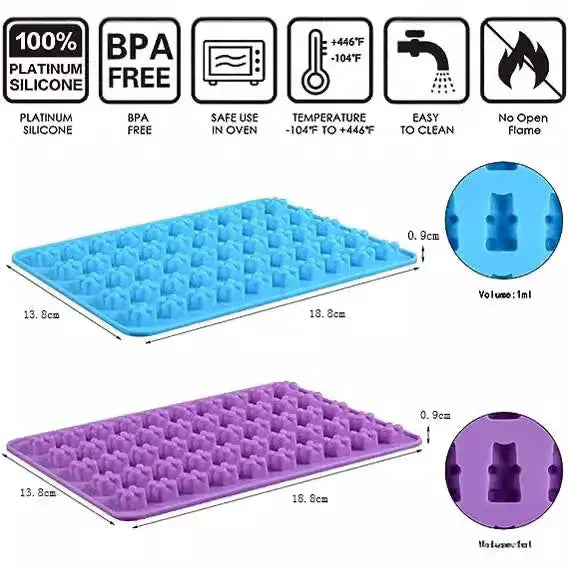 50 Cell Gummy Bear Silicone Mold With Dropper Candy Chocolate Fudge Ice Cubes Pastry Baking